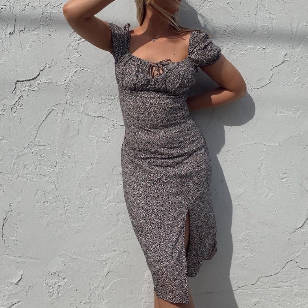 H&M | floral midi puff sleeved dress XS